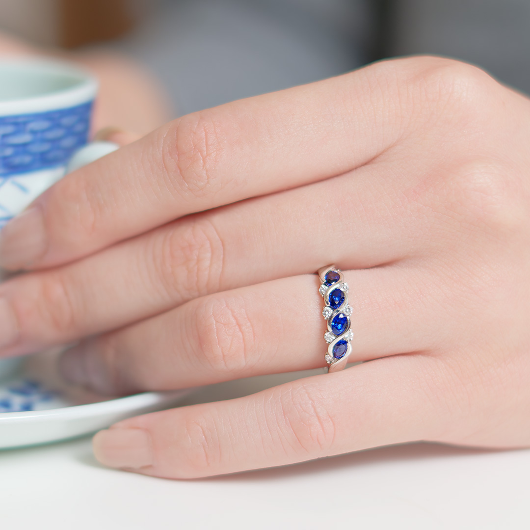 Anniversary Band Rings Pt950 Sapphire Diamond Ring P75388DISA